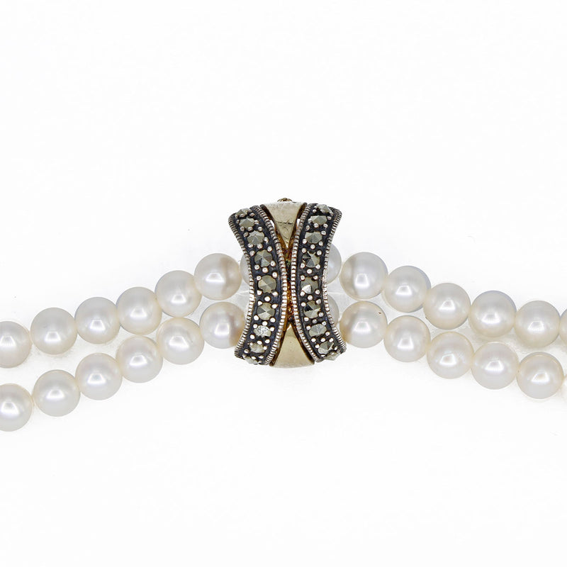 Collana di perle acqua dolce con onice e marcassite