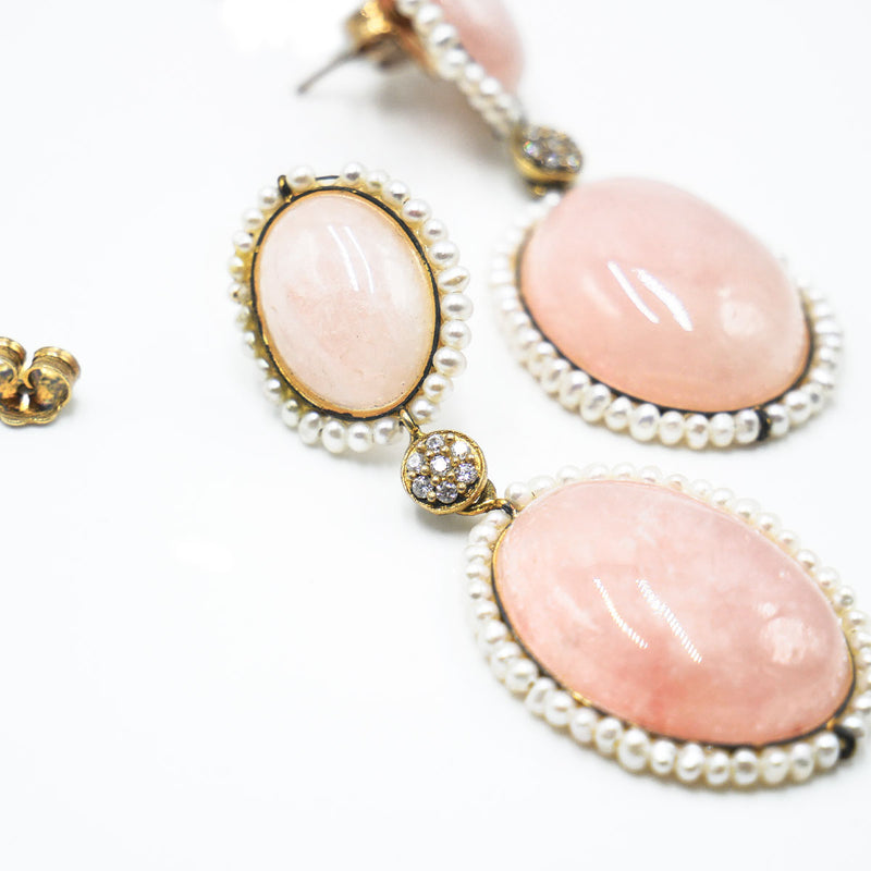 Orecchini in argento quarzo e perle