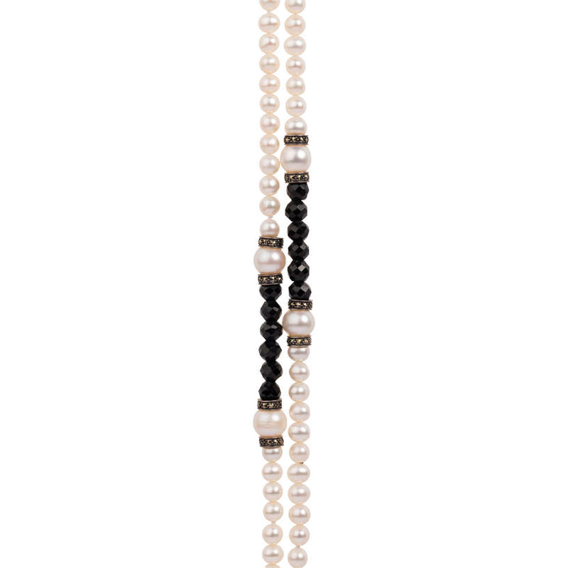 Collana di perle acqua dolce con onice e marcassite