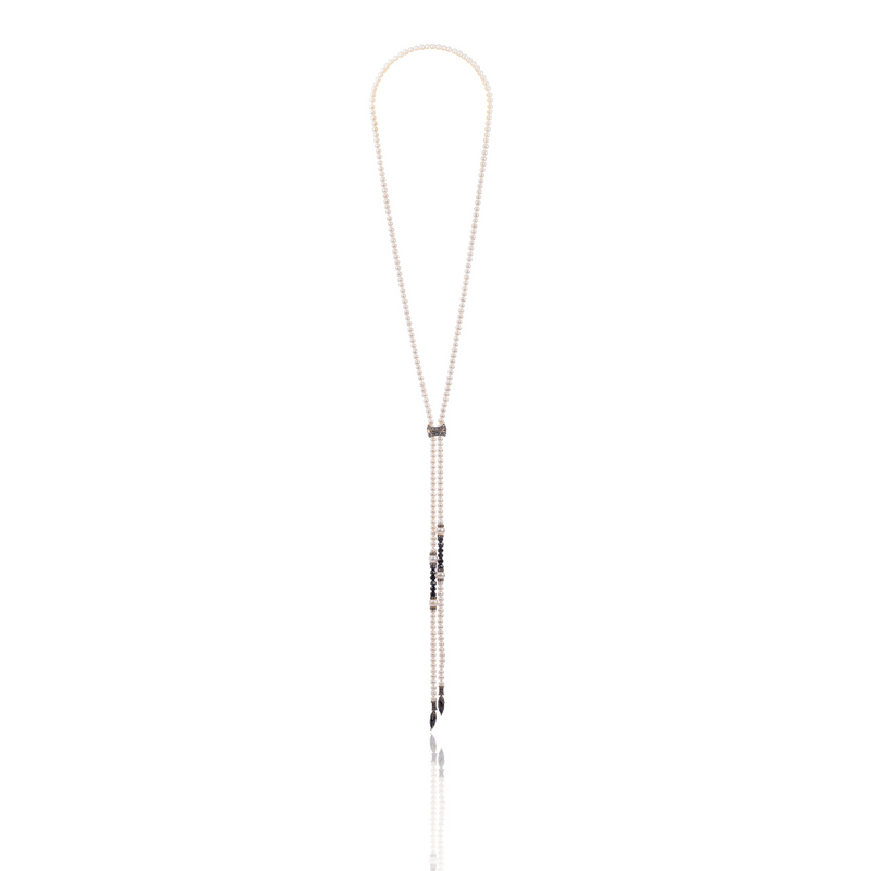 Collana di perle acqua dolce con onice e marcassite