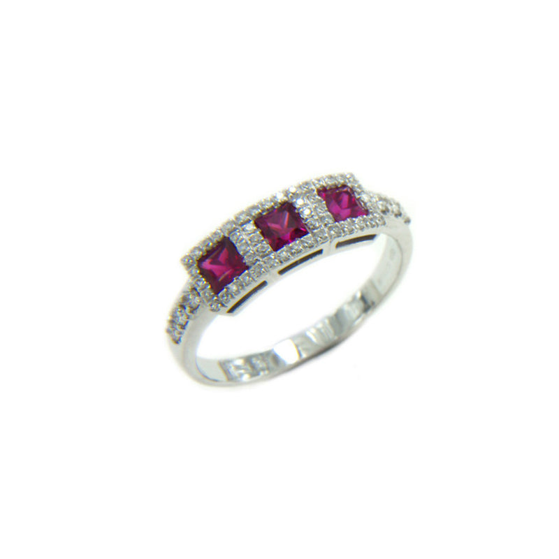 Anello veretta rubini e diamanti in oro 18 kt