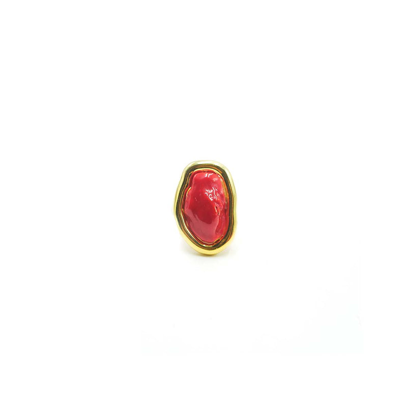 Anello placcato oro giallo in corallo rosso italiano