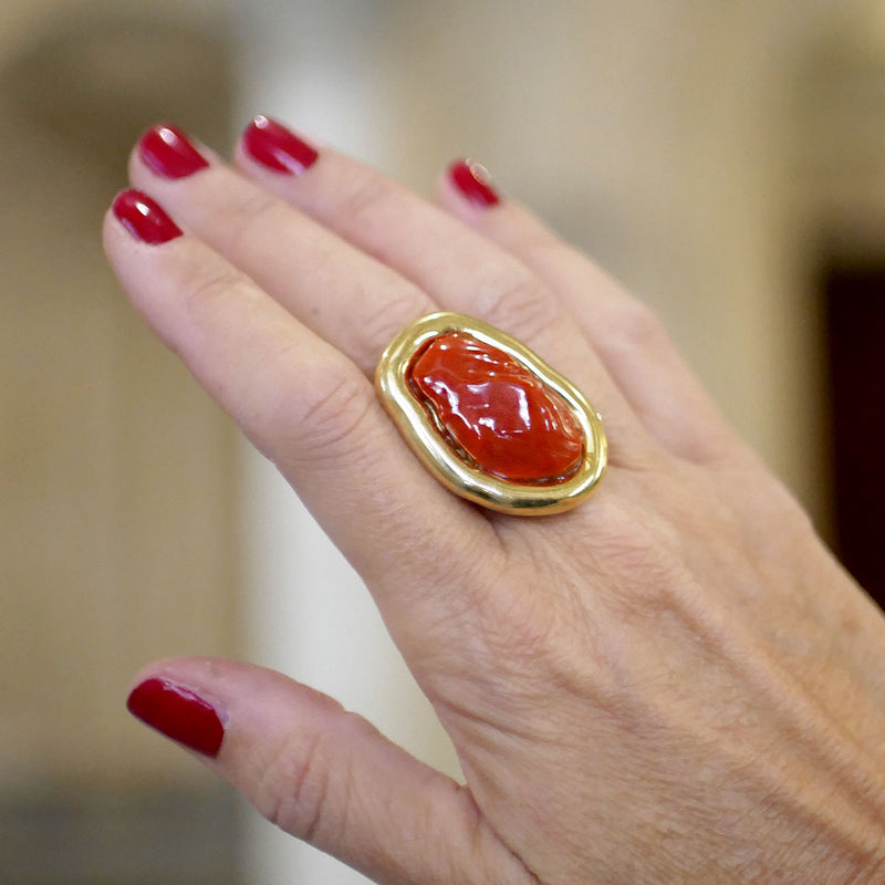 Anello placcato oro giallo in corallo rosso italiano