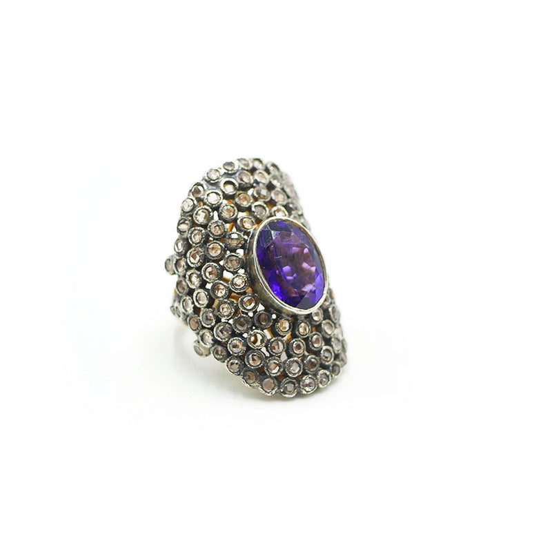 Anello stile etnico con marcassite e ametista
