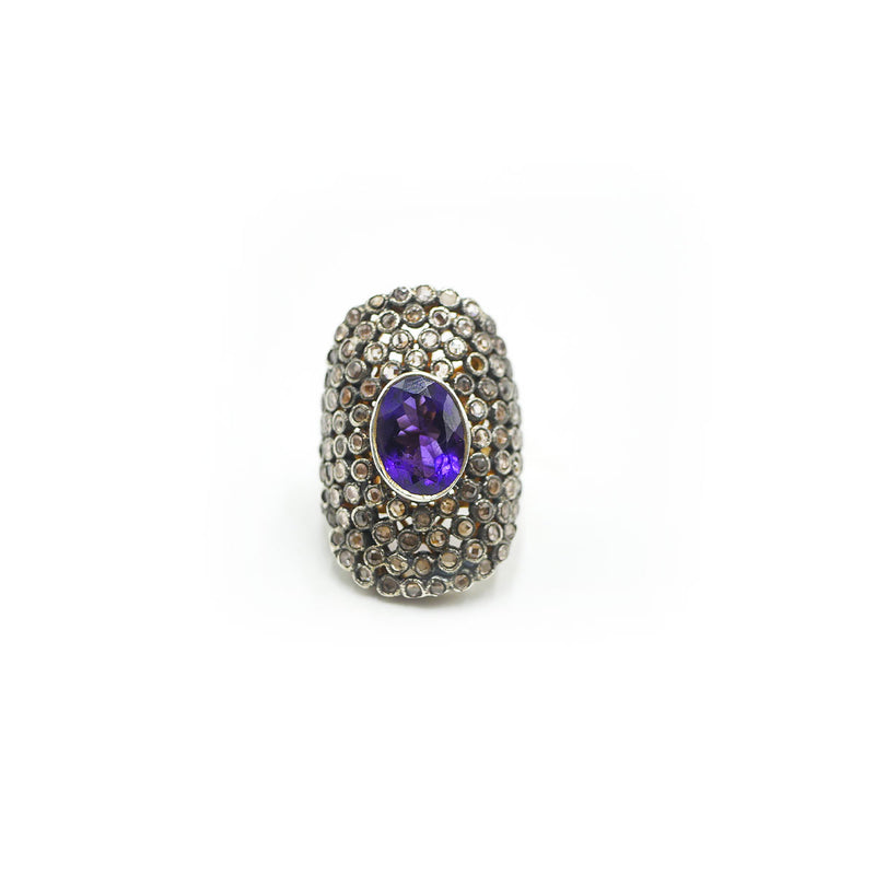 Anello stile etnico con marcassite e ametista