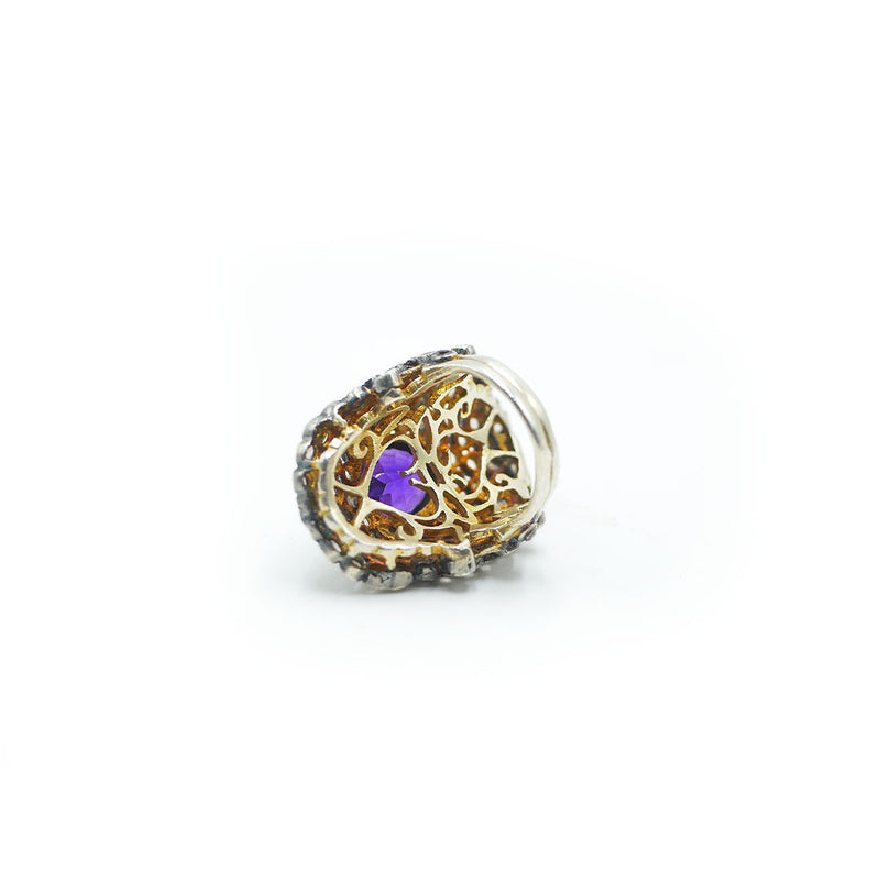 Anello stile etnico con marcassite e ametista