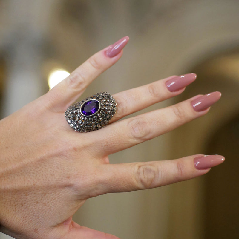 Anello stile etnico con marcassite e ametista