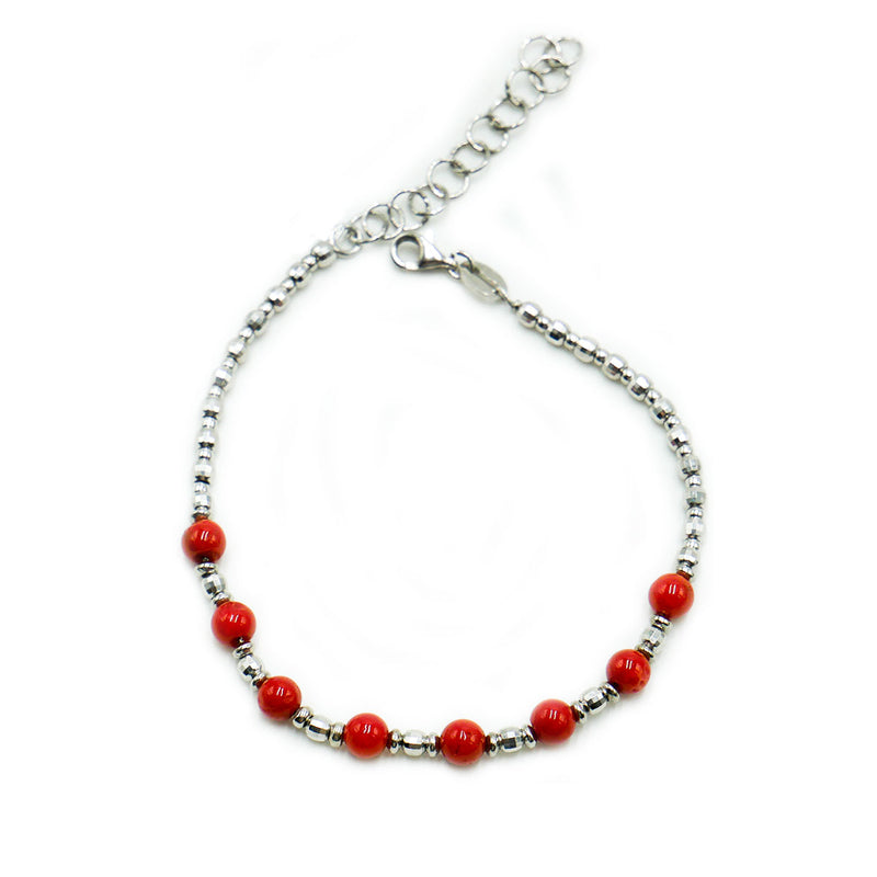 Bracciale in argento rodiato con corallo rosso