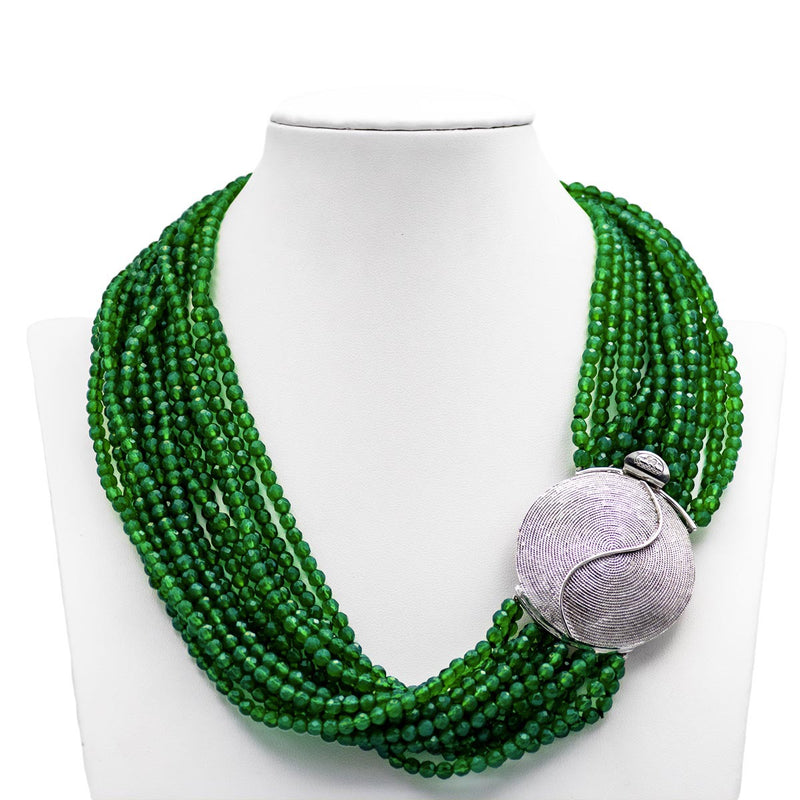 Collana argento ed agata verde