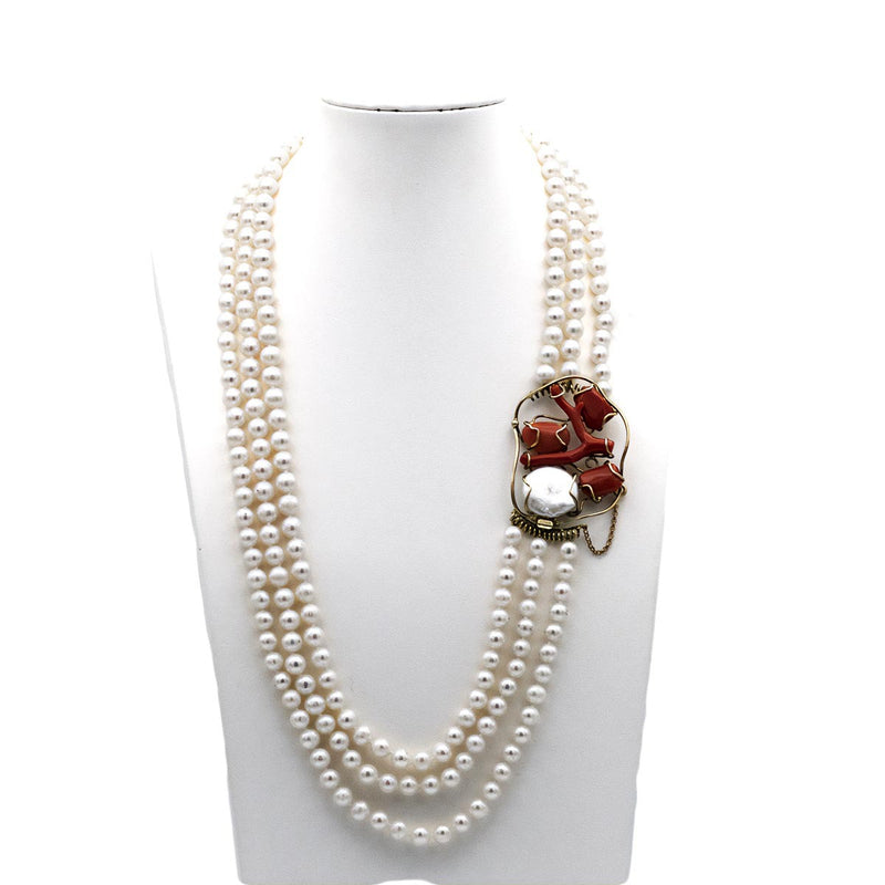 Collana di perle argento e corallo