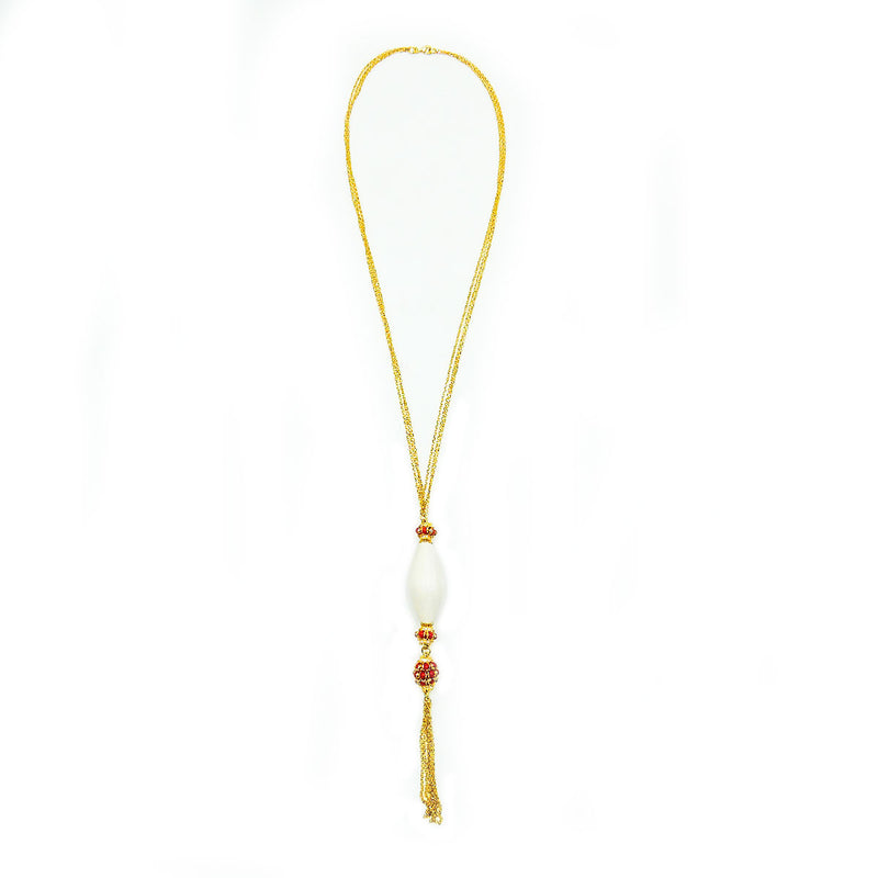 Collana con corallo rosso italiano, zirconi e ebano bianco
