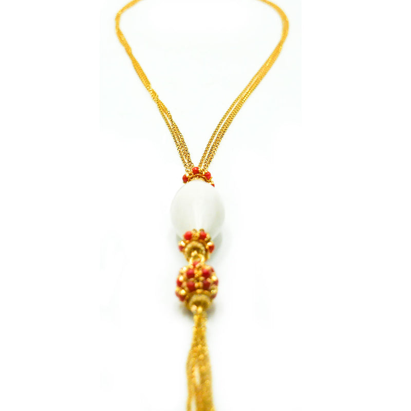 Collana con corallo rosso italiano, zirconi e ebano bianco