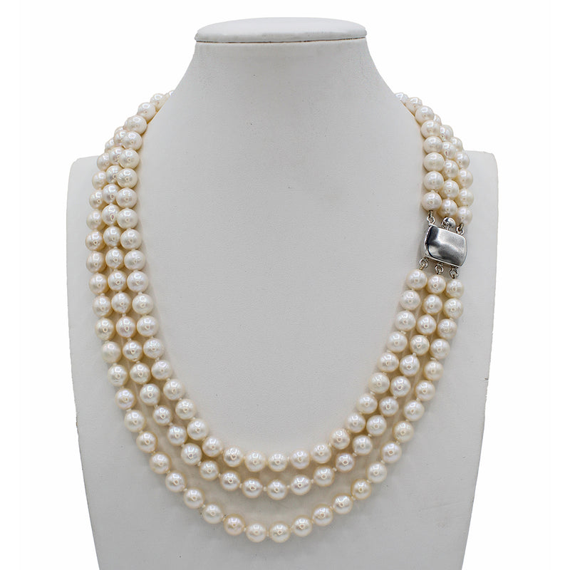 Collana di perle acqua dolce a 3 fili