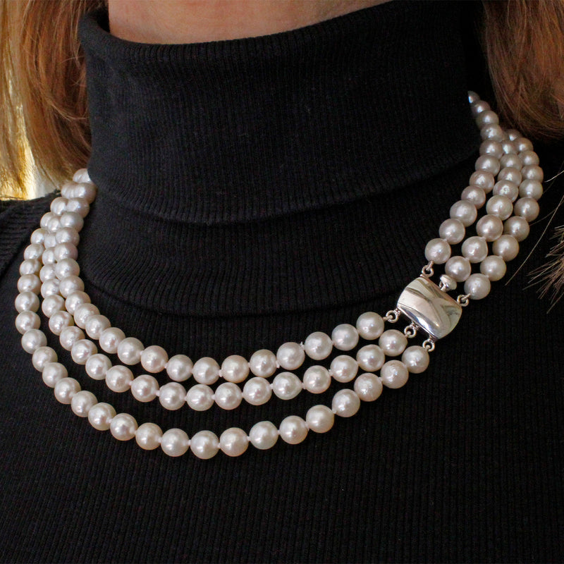 Collana di perle acqua dolce a 3 fili