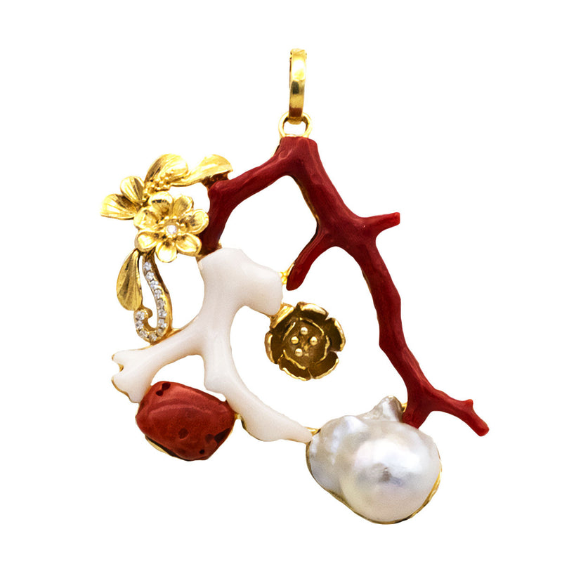 Ciondolo argento 925 placcato oro giallo corallo