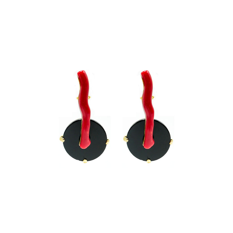 Orecchini con corallo rosso ed onice