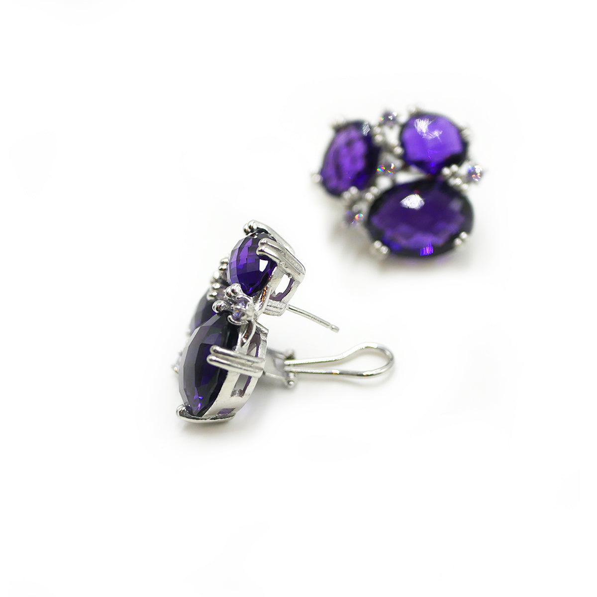 Orecchini Pendenti Fatti A Mano In Argento 925 Con Ametista Viola Naturale – Lunghi 68 Mm